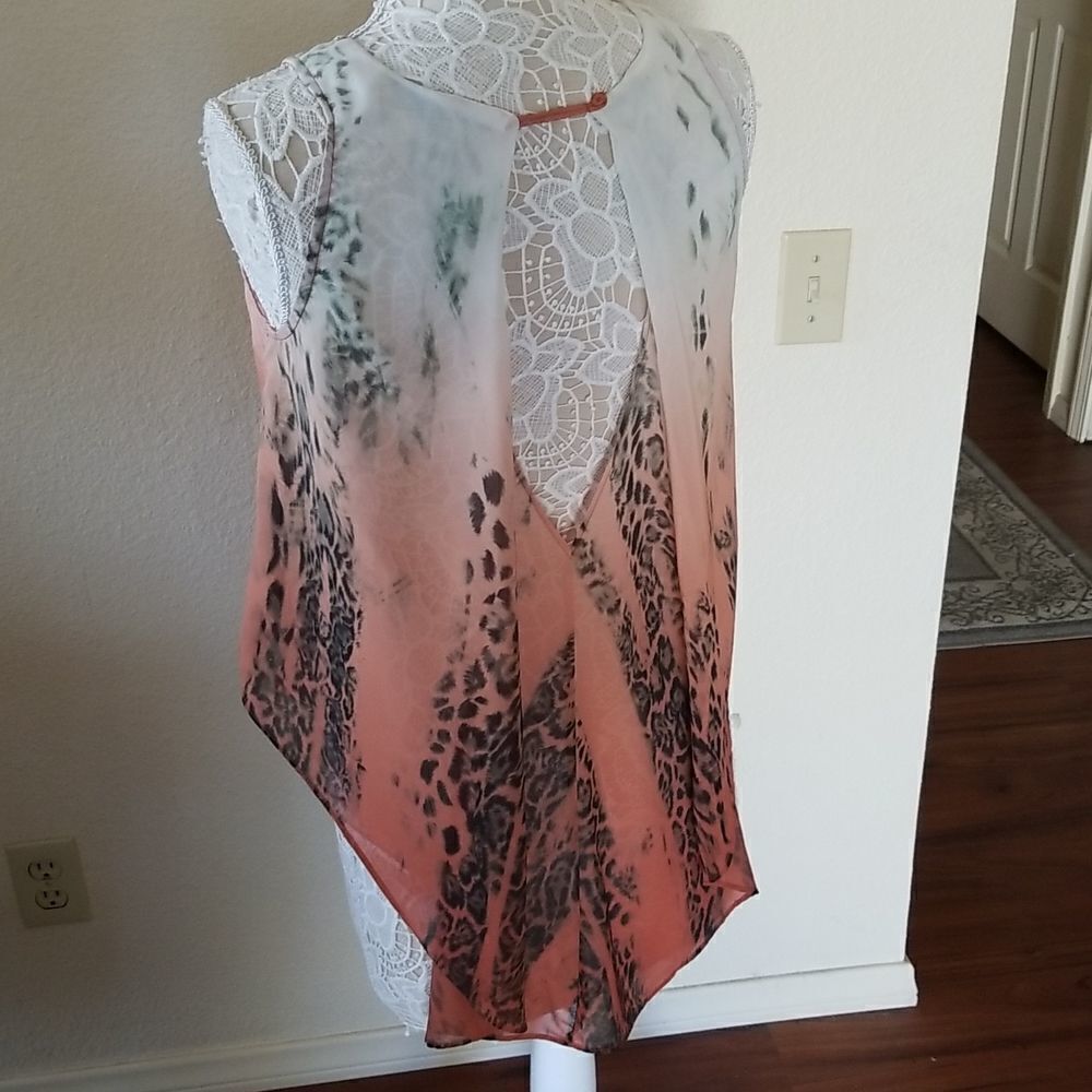 Love Stitch Sheer Ombre Dip Dye Sleeveless Hippie Boho Tunic Top Size Small